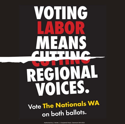 A Facebook ad reading "Voting Labor means cutting regional voices".