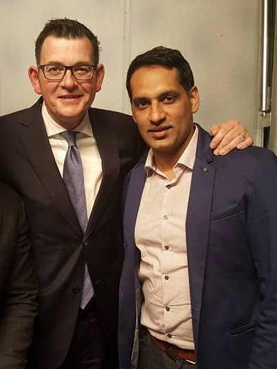 Labor preselection candidate Jasvinder Sidhu with Victorian Premier Daniel Andrews.