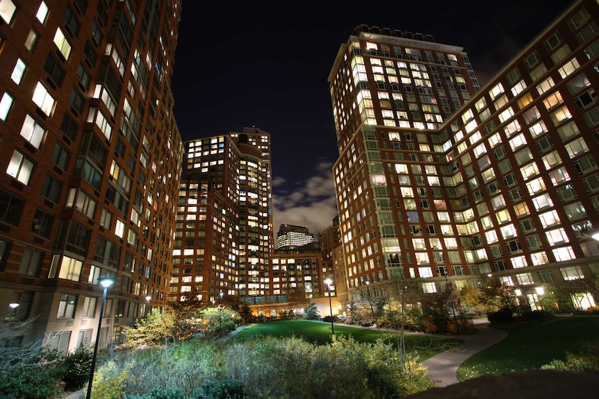 Teardrop Park in lower Manhattan, New York City.