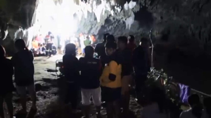 Authorities set up to search a cave in Thailand for a missing soccer team.