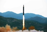 A North Korean missile is launched during a test on May 14, 2017.