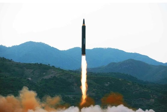 A North Korean missile is launched during a test on May 14, 2017.