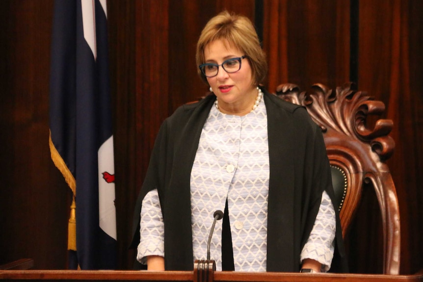 Sue Hickey presides over the 49th Tasmanian Parliament as Speaker.