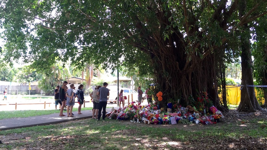 Floral tributes at Murray Street park