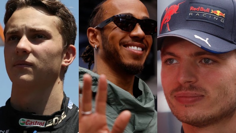 Composite image of Oscar Piastri, Lewis Hamilton and Max Verstappen