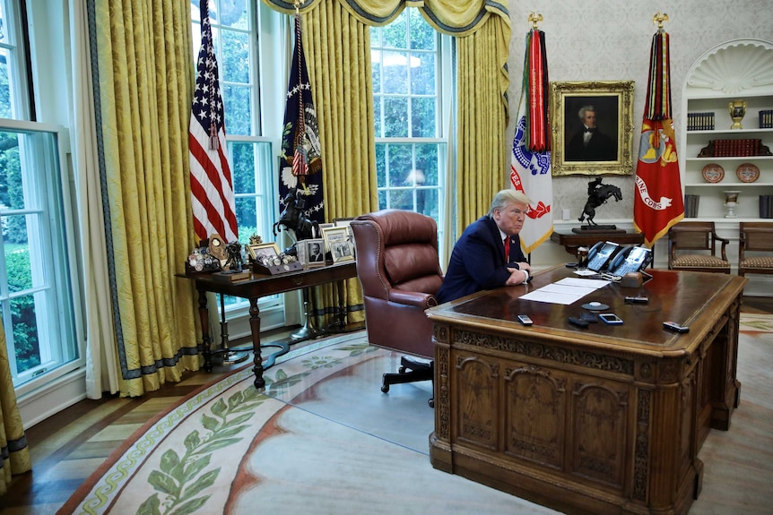 U.S. President Donald Trump answers questions during an interview with Reuters about China