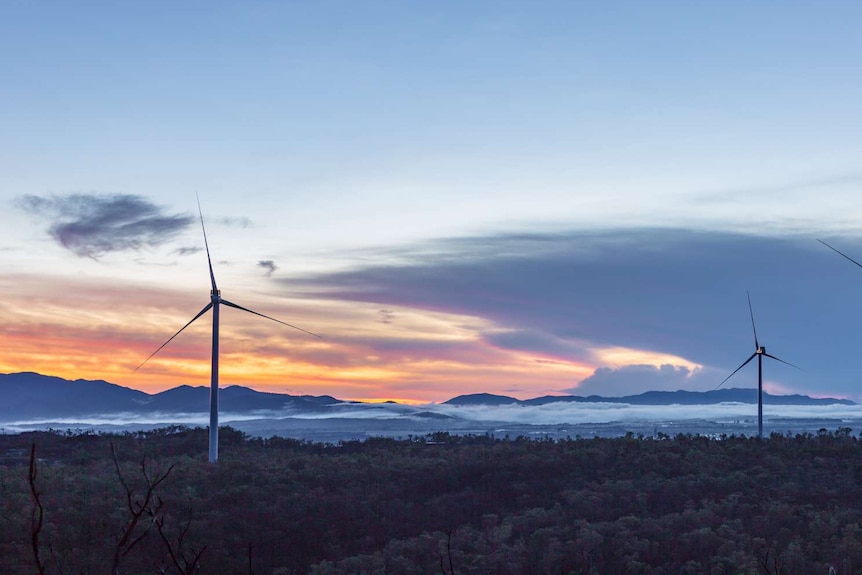 wind turbines on hill