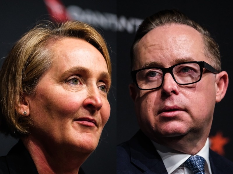Composite image of close up profile shots of Vanessa Hudson and Alan Joyce