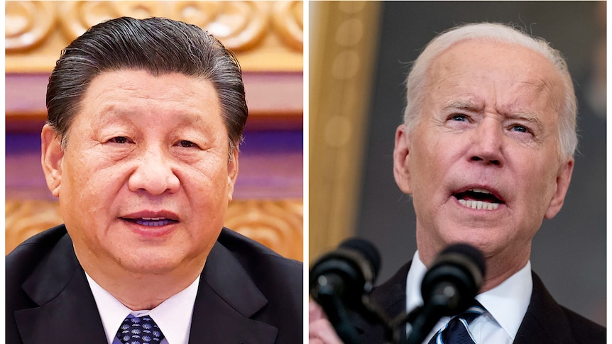 Fotografie compozită a președintelui chinez Xi Jinping și a omologul său american Joe Biden