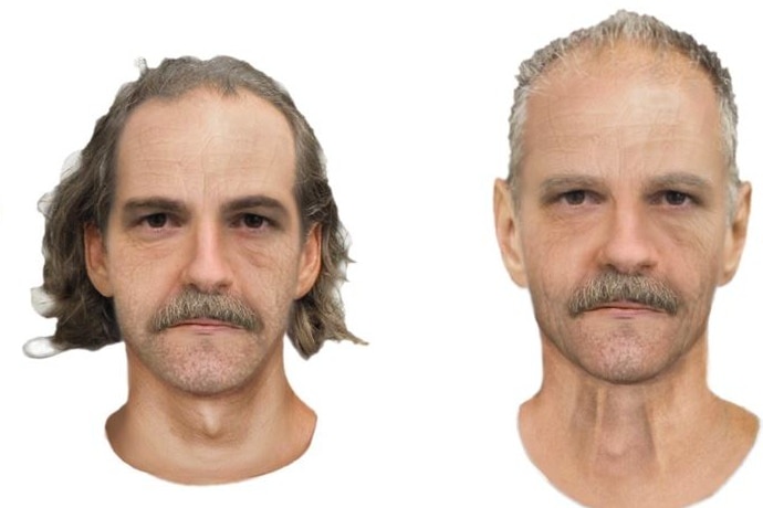 A digital photo manipulated to show what a man looked like when he was older.