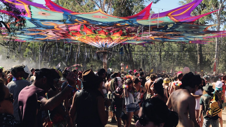 Market stage dancefloor at Rainbow Serpent 2014.