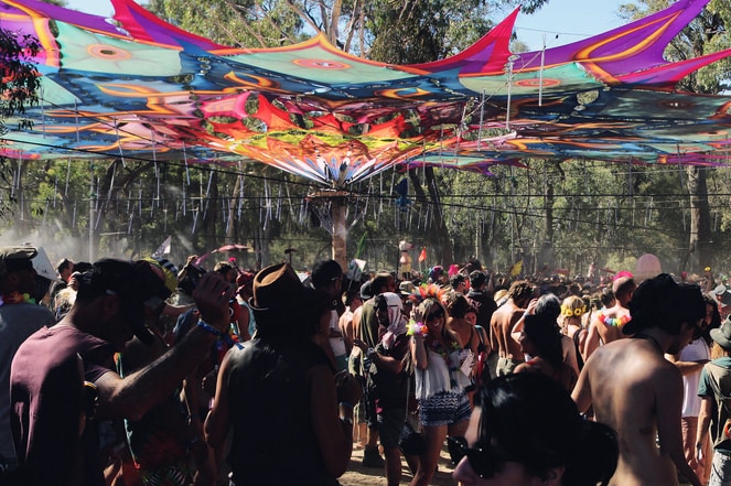 Market stage dancefloor at Rainbow Serpent 2014.