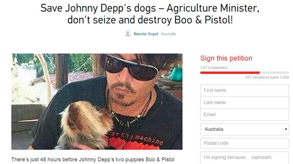 A change.org petition has been created by Sydney woman Namita Sopal urging supporters to help save Depp's dogs on May 14, 2015