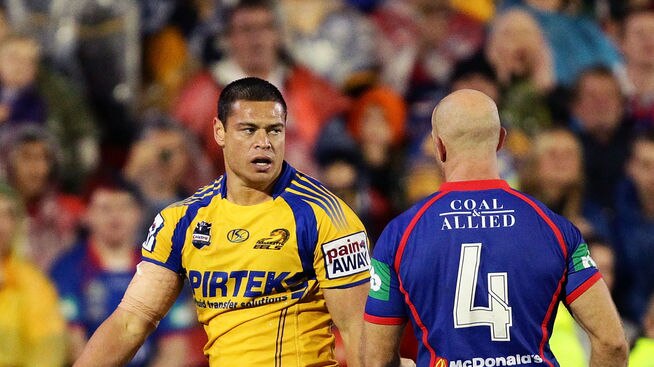 Tensions boiling over...but Tahu (l) and Nathan Hindmarsh both deny there was any sledging involved.