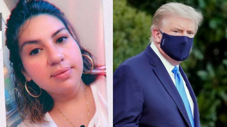 A composite image of COVID-19 victim Samantha Diaz and Donald Trump.