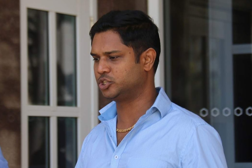 Convicted poacher Keerthi Eswaran outside court.