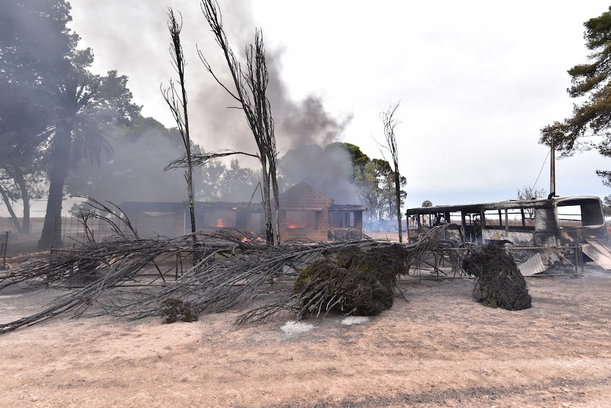 A burnt out home at Wasleys, South Australia, after the Pinery bushfire.