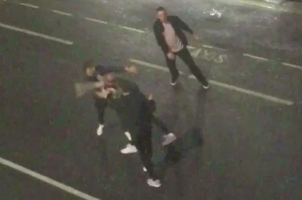 CCTV footage filmed from above shows Ben Stokes throwing punches on the street.