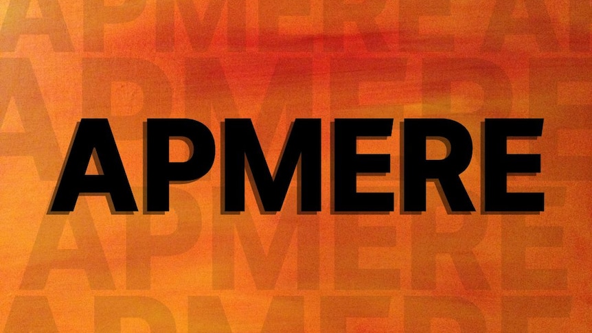 The word 'apmere' is written in a block sans serif font in black with an orange gradient background.