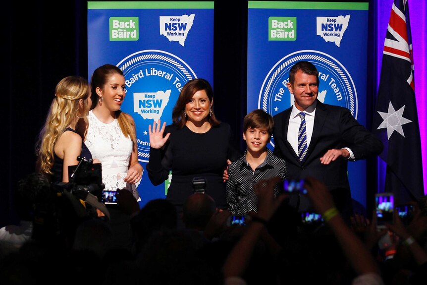 NSW Premier Mike Baird with his family on election night