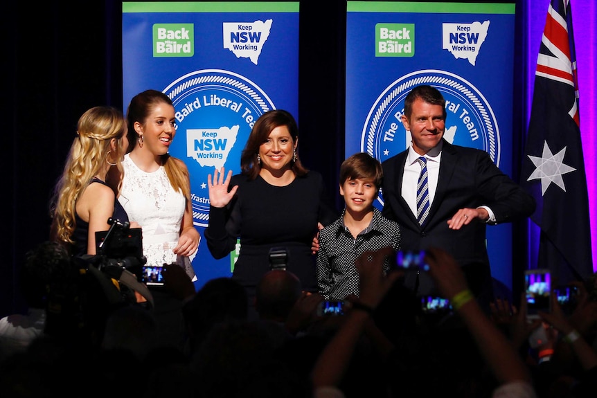 NSW Premier Mike Baird with his family on election night