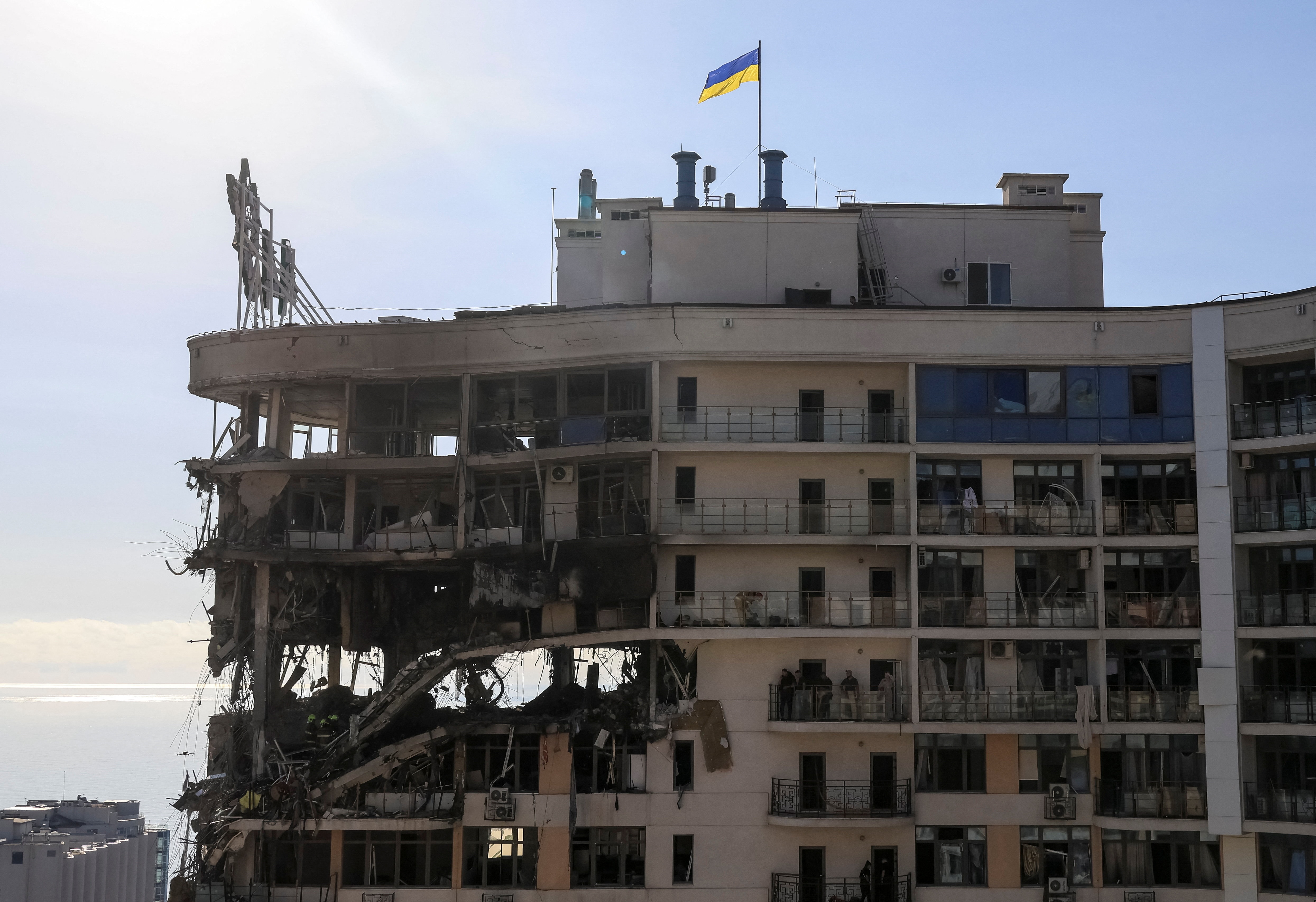 An apartment building damaged during a Russian drone strike
