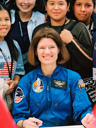 Sally Ride, the first female  in space, meets fans at the Sally Ride Science Festival.