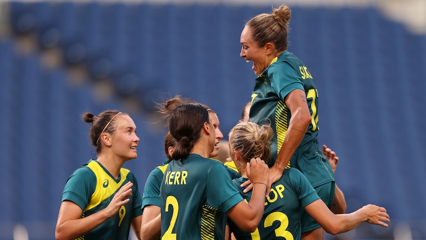 The Matildas celebrate a goal