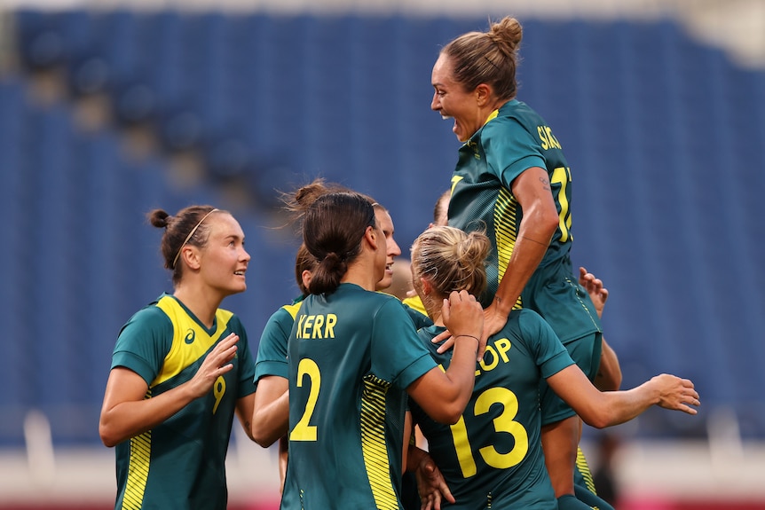 The Matildas celebrate a goal