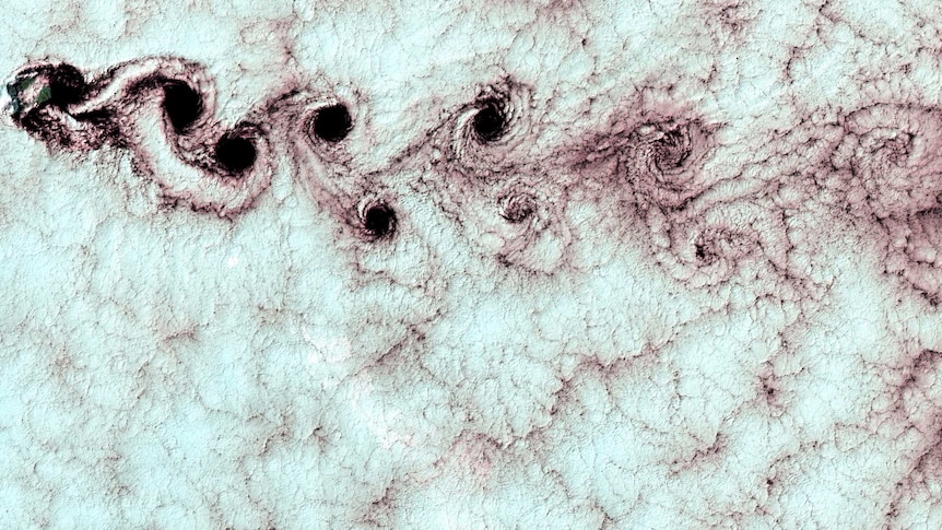 Landsat image of a von Karman vortex over  Alexander Selkirk Island in the southern Pacific Ocean