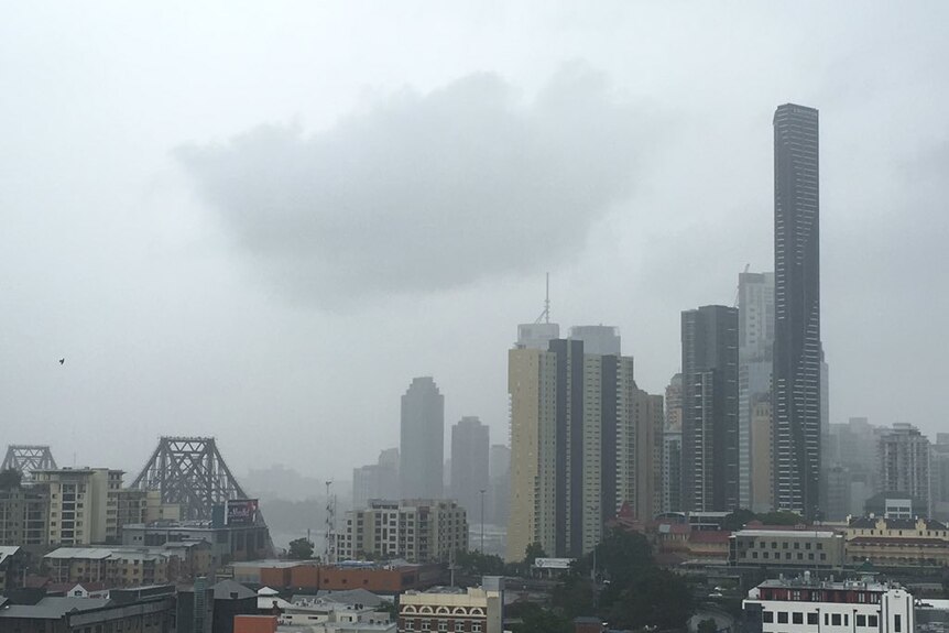 Rain clouds over Brisbane's CBD on November 8, 2015