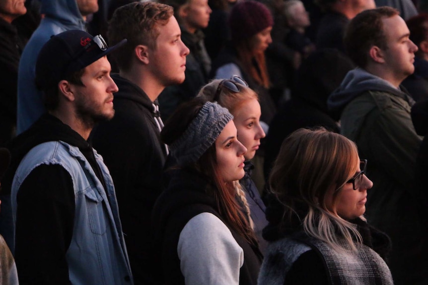 Young people gathered at Kings Park in Perth for the Anzac Day Dawn Service