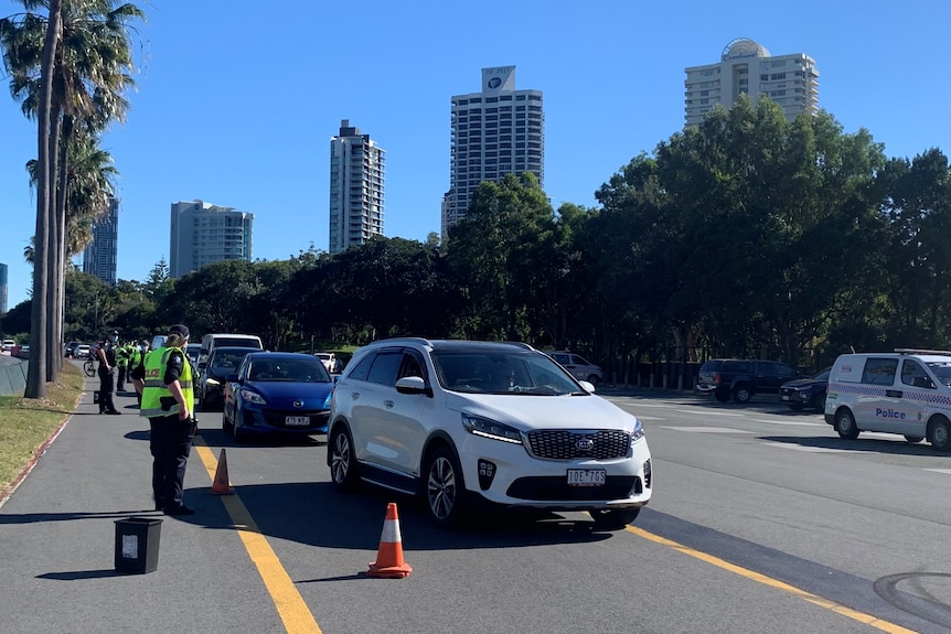 A police checkpoint on a main road in Queensland.