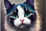 一个电脑屏幕上显示AI生成的一只猫的图像