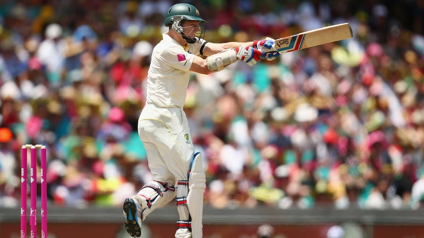 Australia's Chris Rogers plays on the offside against India on day one at the SCG