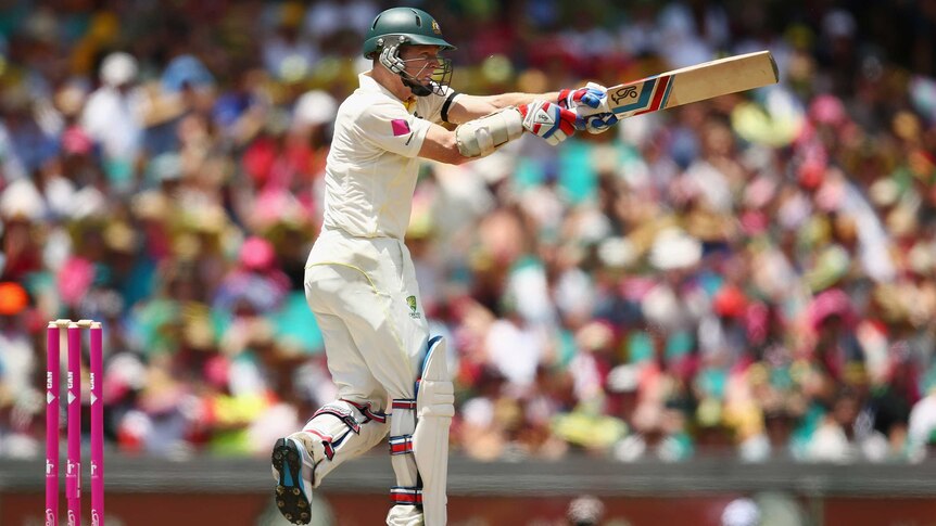 Australia's Chris Rogers plays on the offside against India on day one at the SCG