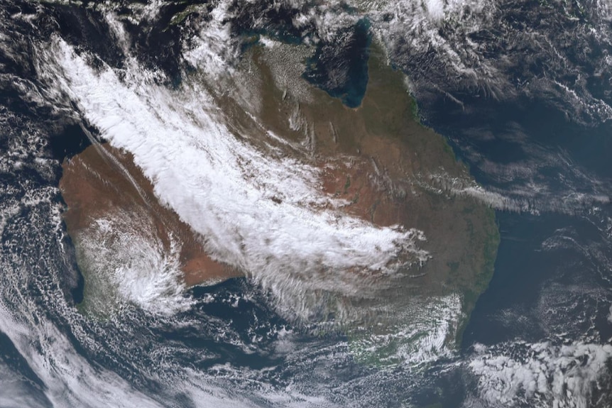 A Bureau of Meteorology map showing a rain band above Australia