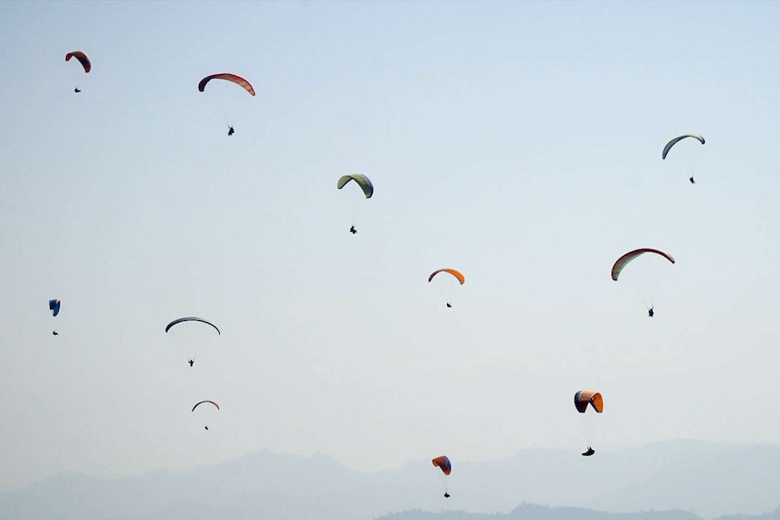A handful of paragliders
