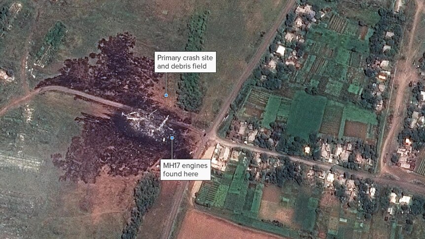 Satellite photo of MH17 primary and secondary crash sites in Ukraine