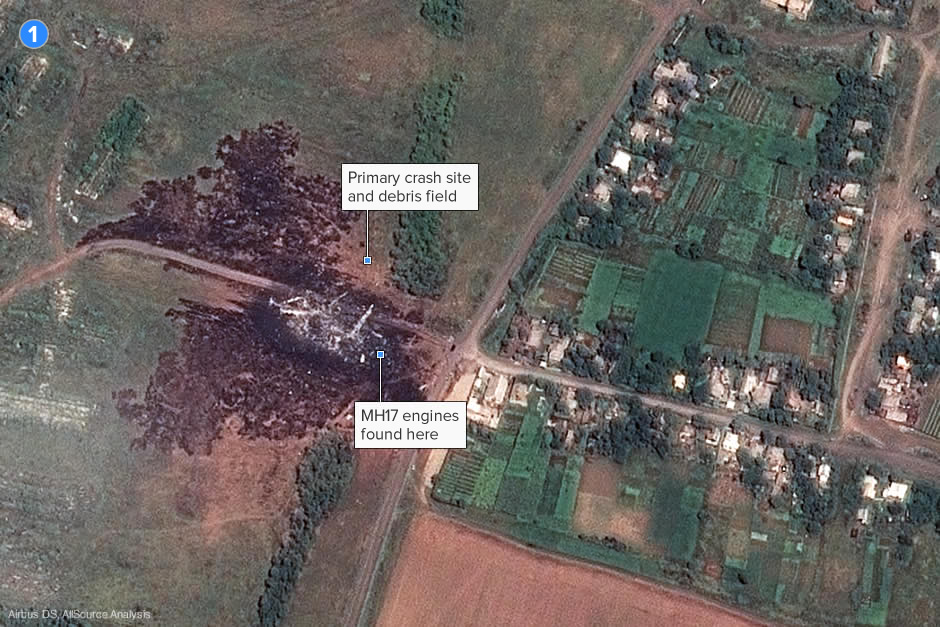 Satellite photo of MH17 primary and secondary crash sites in Ukraine