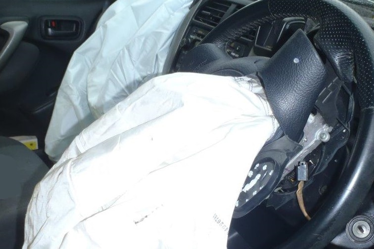 The deployed Takata airbag.