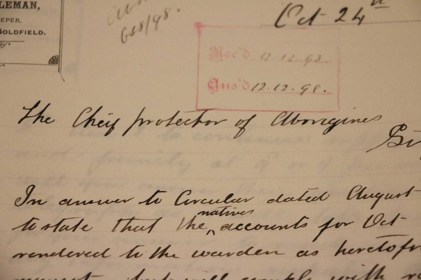 A close-up image of a historical letter to WA's Chief Protector of Aborigines.