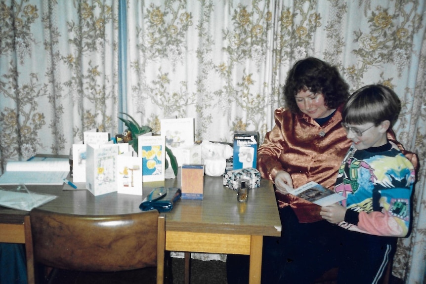 A young Justin Heazlewood with his mother in Burnie, Tasmania