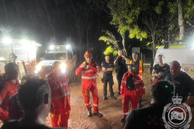 Emergency services muster at night in Kakadu.