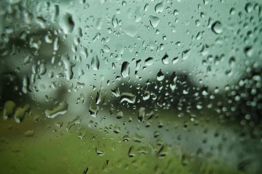 Raindrops on glass window.