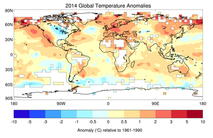 2014 global temperature anomalies