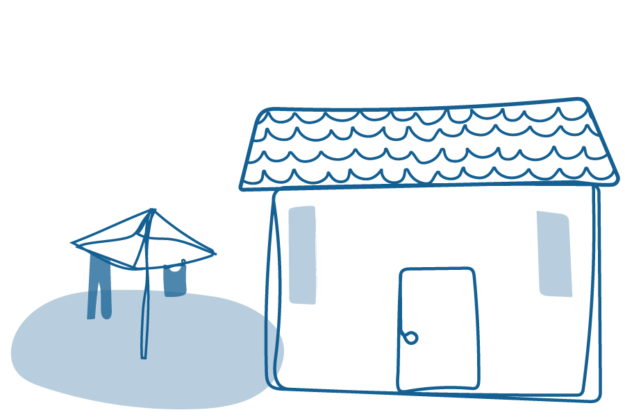 An illustration of a house with a Hill's Hoist washing line beside it.