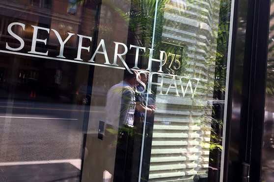 the exterior of a building with the seyfarth shaw logo