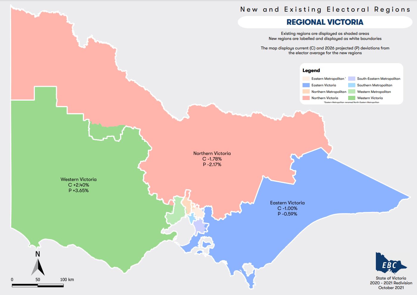 A map of electoral regions in Victoria