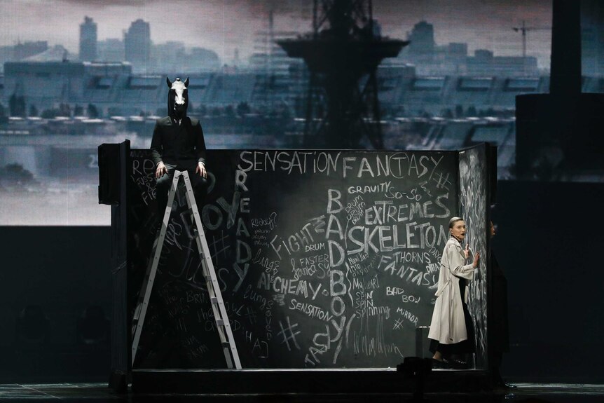 Azerbaijan's Dihaj was also accompanied by a performer dressed in an animal suit during her performance of Skeletons.